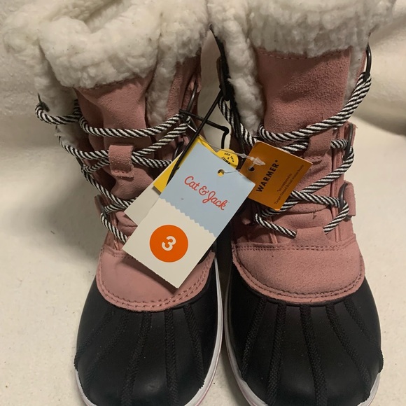 Cat And Jack Kids Easy On Winter Boots Youth Girl Sz 3 Pink Fur Lined Warm - Picture 7 of 14